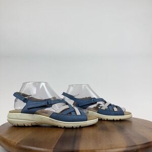 Womens Hotter Maisie Blue White Leather Strappy Slingback Sandals Size 7.5 M GUC